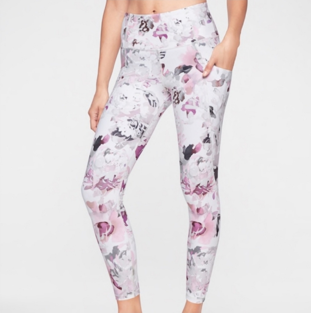 Athleta Salutation Tight Peony 7/8 Leggings Stash Pockets Womens Size XXS